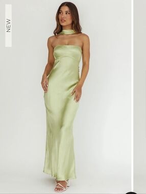 NWT Selfie Leslie Strapless Light Green Satin Dress Damsel Small Gown Evening S